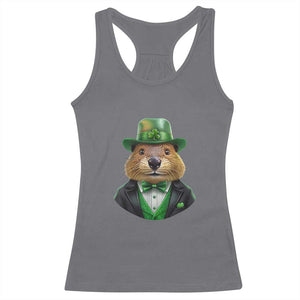 Funny Groundhog Leprechaun Racerback Tank Top Woodchuck Happy St Patrick's Day TS02 Charcoal Print Your Wear