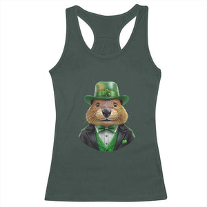 Funny Groundhog Leprechaun Racerback Tank Top Woodchuck Happy St Patrick's Day TS02 Dark Forest Green Print Your Wear