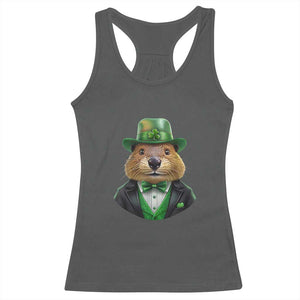 Funny Groundhog Leprechaun Racerback Tank Top Woodchuck Happy St Patrick's Day TS02 Dark Heather Print Your Wear