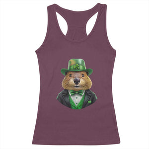 Funny Groundhog Leprechaun Racerback Tank Top Woodchuck Happy St Patrick's Day TS02 Maroon Print Your Wear