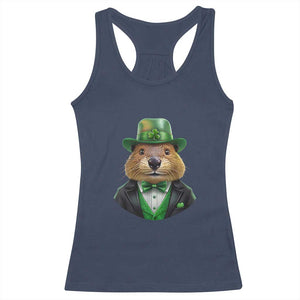 Funny Groundhog Leprechaun Racerback Tank Top Woodchuck Happy St Patrick's Day TS02 Navy Print Your Wear
