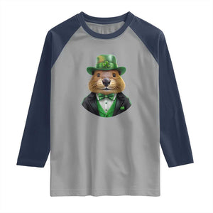 Funny Groundhog Leprechaun Raglan Shirt Woodchuck Happy St Patrick's Day TS02 Sport Gray Navy Print Your Wear