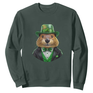 Funny Groundhog Leprechaun Sweatshirt Woodchuck Happy St Patrick's Day TS02 Dark Forest Green Print Your Wear