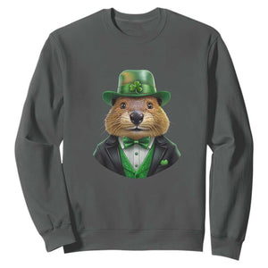Funny Groundhog Leprechaun Sweatshirt Woodchuck Happy St Patrick's Day TS02 Dark Heather Print Your Wear