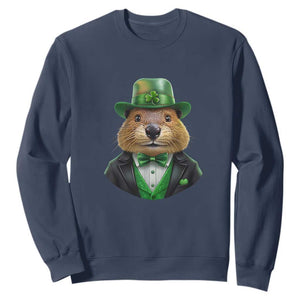 Funny Groundhog Leprechaun Sweatshirt Woodchuck Happy St Patrick's Day TS02 Navy Print Your Wear