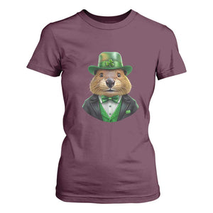 Funny Groundhog Leprechaun T Shirt For Women Woodchuck Happy St Patrick's Day TS02 Maroon Print Your Wear