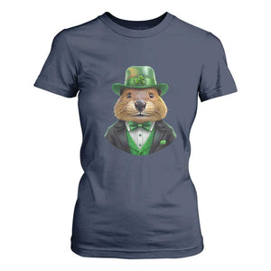 Funny Groundhog Leprechaun T Shirt For Women Woodchuck Happy St Patrick's Day TS02 Navy Print Your Wear