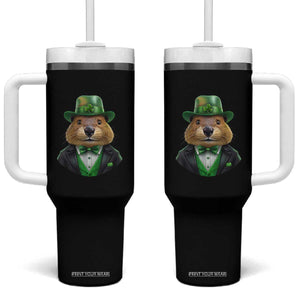 Funny Groundhog Leprechaun Tumbler With Handle Woodchuck Happy St Patrick's Day TS02 One Size: 40 oz Black Print Your Wear