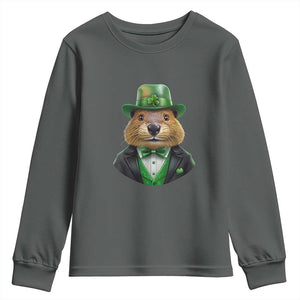 Funny Groundhog Leprechaun Youth Sweatshirt Woodchuck Happy St Patrick's Day TS02 Dark Heather Print Your Wear