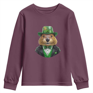 Funny Groundhog Leprechaun Youth Sweatshirt Woodchuck Happy St Patrick's Day TS02 Maroon Print Your Wear