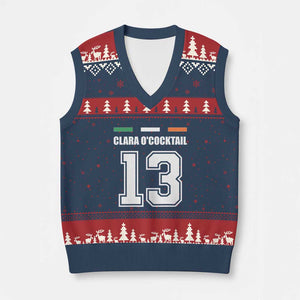 Funny Clara O'cocktail 13 V-Neck Knit Sweater Vest Irish Name Ireland Party St. Patricks Day Drinking Pub TS02 Navy Red Print Your Wear