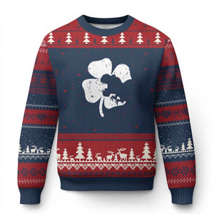 St Patricks Day Dinosaur Rex Ugly Christmas Sweater Dino in Lucky Shamrock TS02 Navy Red Print Your Wear
