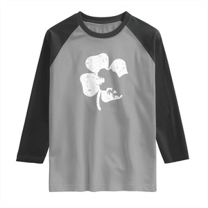 St Patricks Day Dinosaur Rex Raglan Shirt Dino in Lucky Shamrock TS02 Sport Gray Black Print Your Wear