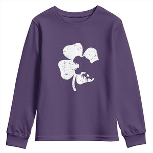 St Patricks Day Dinosaur Rex Youth Sweatshirt Dino in Lucky Shamrock TS02 Purple Print Your Wear