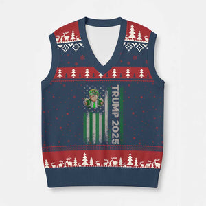 Funny St Patrick's Day Trump 2025 V-Neck Knit Sweater Vest Beer Drinking Day American Flag Vintage TS02 Navy Red Print Your Wear