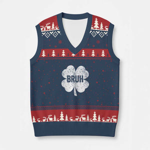Funny St Patricks Day Bruh V-Neck Knit Sweater Vest Lucky Shamrock Vintage TS02 Navy Red Print Your Wear