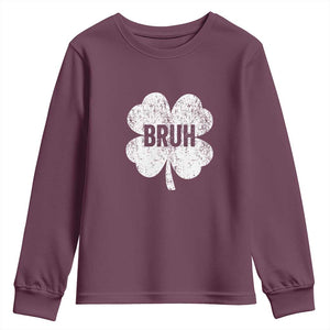 Funny St Patricks Day Bruh Youth Sweatshirt Lucky Shamrock Vintage TS02 Maroon Print Your Wear