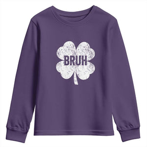 Funny St Patricks Day Bruh Youth Sweatshirt Lucky Shamrock Vintage TS02 Purple Print Your Wear