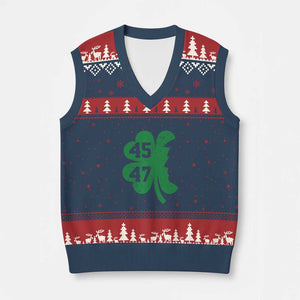 Funny St Patrick's Day Trump 45 47 V-Neck Knit Sweater Vest US President Lucky Shamrock TS02 Navy Red Print Your Wear