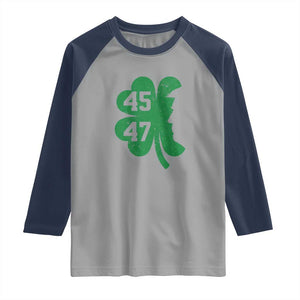 Funny St Patrick's Day Trump 45 47 Raglan Shirt US President Lucky Shamrock TS02 Sport Gray Navy Print Your Wear