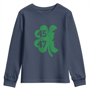 Funny St Patrick's Day Trump 45 47 Youth Sweatshirt US President Lucky Shamrock TS02 Navy Print Your Wear