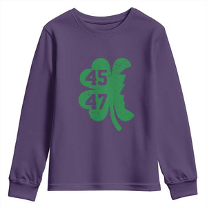 Funny St Patrick's Day Trump 45 47 Youth Sweatshirt US President Lucky Shamrock TS02 Purple Print Your Wear