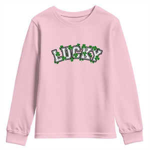 St Patricks Day Lucky Shamrock Youth Sweatshirt Vintage Minimalist TS02 Light Pink Print Your Wear