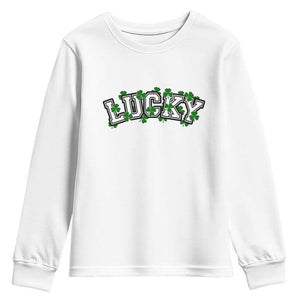 St Patricks Day Lucky Shamrock Youth Sweatshirt Vintage Minimalist TS02 White Print Your Wear