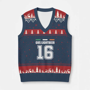 Funny Gus Lightbeer 16 V-Neck Knit Sweater Vest Ireland Irish Name St. Patricks Day Drinking Pub TS02 Navy Red Print Your Wear
