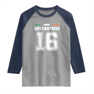 Funny Gus Lightbeer 16 Raglan Shirt Ireland Irish Name St. Patricks Day Drinking Pub TS02 Sport Gray Navy Print Your Wear