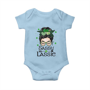 Lucky Sassy Lassie Messy Bun Baby Onesie Funny St Patricks Day TS02 Light Blue Print Your Wear