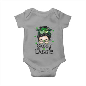 Lucky Sassy Lassie Messy Bun Baby Onesie Funny St Patricks Day TS02 Sport Gray Print Your Wear