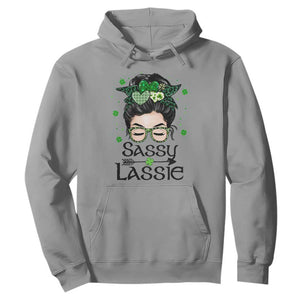 Lucky Sassy Lassie Messy Bun Hoodie Funny St Patricks Day TS02 Sport Gray Print Your Wear