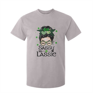 Lucky Sassy Lassie Messy Bun T Shirt For Kid Funny St Patricks Day TS02 Ice Gray Print Your Wear