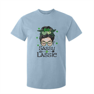 Lucky Sassy Lassie Messy Bun T Shirt For Kid Funny St Patricks Day TS02 Light Blue Print Your Wear