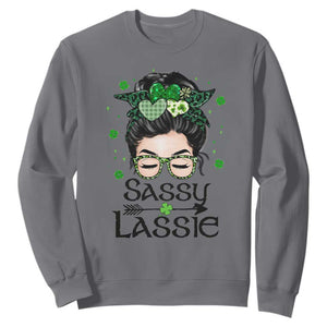 Lucky Sassy Lassie Messy Bun Sweatshirt Funny St Patricks Day TS02 Charcoal Print Your Wear