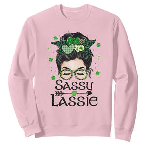 Lucky Sassy Lassie Messy Bun Sweatshirt Funny St Patricks Day TS02 Light Pink Print Your Wear