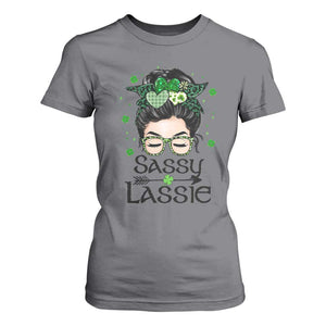Lucky Sassy Lassie Messy Bun T Shirt For Women Funny St Patricks Day TS02 Charcoal Print Your Wear
