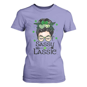 Lucky Sassy Lassie Messy Bun T Shirt For Women Funny St Patricks Day TS02 Violet Print Your Wear