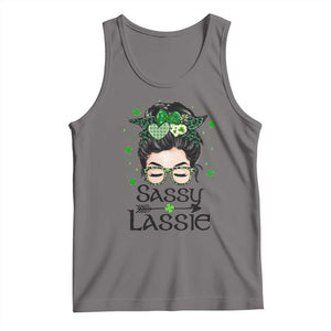 Lucky Sassy Lassie Messy Bun Tank Top Funny St Patricks Day TS02 Deep Heather Print Your Wear