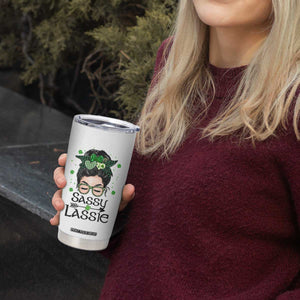 Lucky Sassy Lassie Messy Bun Tumbler Cup Funny St Patricks Day TS02 Print Your Wear