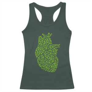 Lucky Shamrocks Heart Racerback Tank Top Anatomical Anatomy St Patrick's Day TS02 Dark Forest Green Print Your Wear