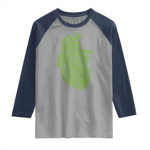 Lucky Shamrocks Heart Raglan Shirt Anatomical Anatomy St Patrick's Day TS02 Sport Gray Navy Print Your Wear