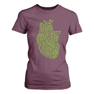 Lucky Shamrocks Heart T Shirt For Women Anatomical Anatomy St Patrick's Day TS02 Maroon Print Your Wear