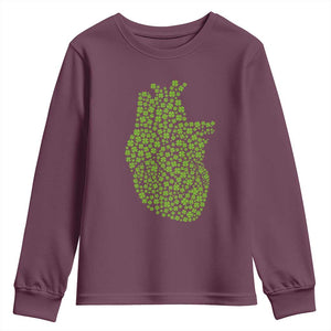 Lucky Shamrocks Heart Youth Sweatshirt Anatomical Anatomy St Patrick's Day TS02 Maroon Print Your Wear