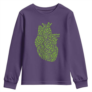 Lucky Shamrocks Heart Youth Sweatshirt Anatomical Anatomy St Patrick's Day TS02 Purple Print Your Wear