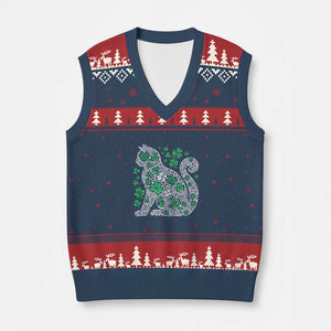 Irish Shamrock Cat Graphic V-Neck Knit Sweater Vest Saint Patrick Day for Cat Lovers TS02 Navy Red Print Your Wear