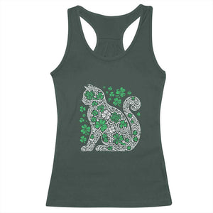 Irish Shamrock Cat Graphic Racerback Tank Top Saint Patrick Day for Cat Lovers TS02 Dark Forest Green Print Your Wear