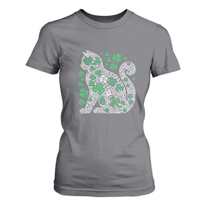 Irish Shamrock Cat Graphic T Shirt For Women Saint Patrick Day for Cat Lovers TS02 Charcoal Print Your Wear