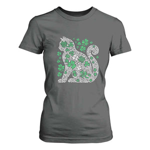 Irish Shamrock Cat Graphic T Shirt For Women Saint Patrick Day for Cat Lovers TS02 Dark Heather Print Your Wear